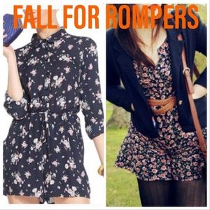 🍂🍁 Fall Bar III Navy Floral Romper Sz XL NWT
